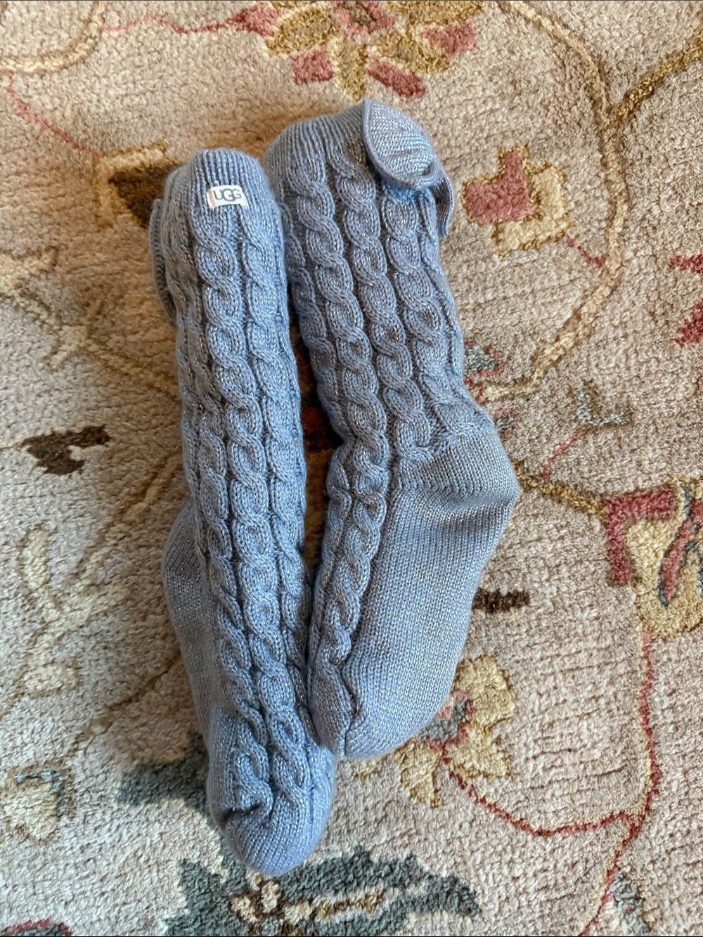 UGG Cable-Knit Slipper Socks in Light Gray